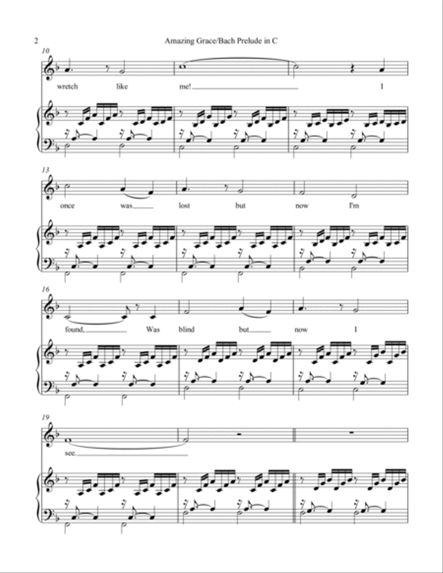 Amazing Grace/Bach Prelude in C, solo and accompaniment Voice scores gallery preview page 3