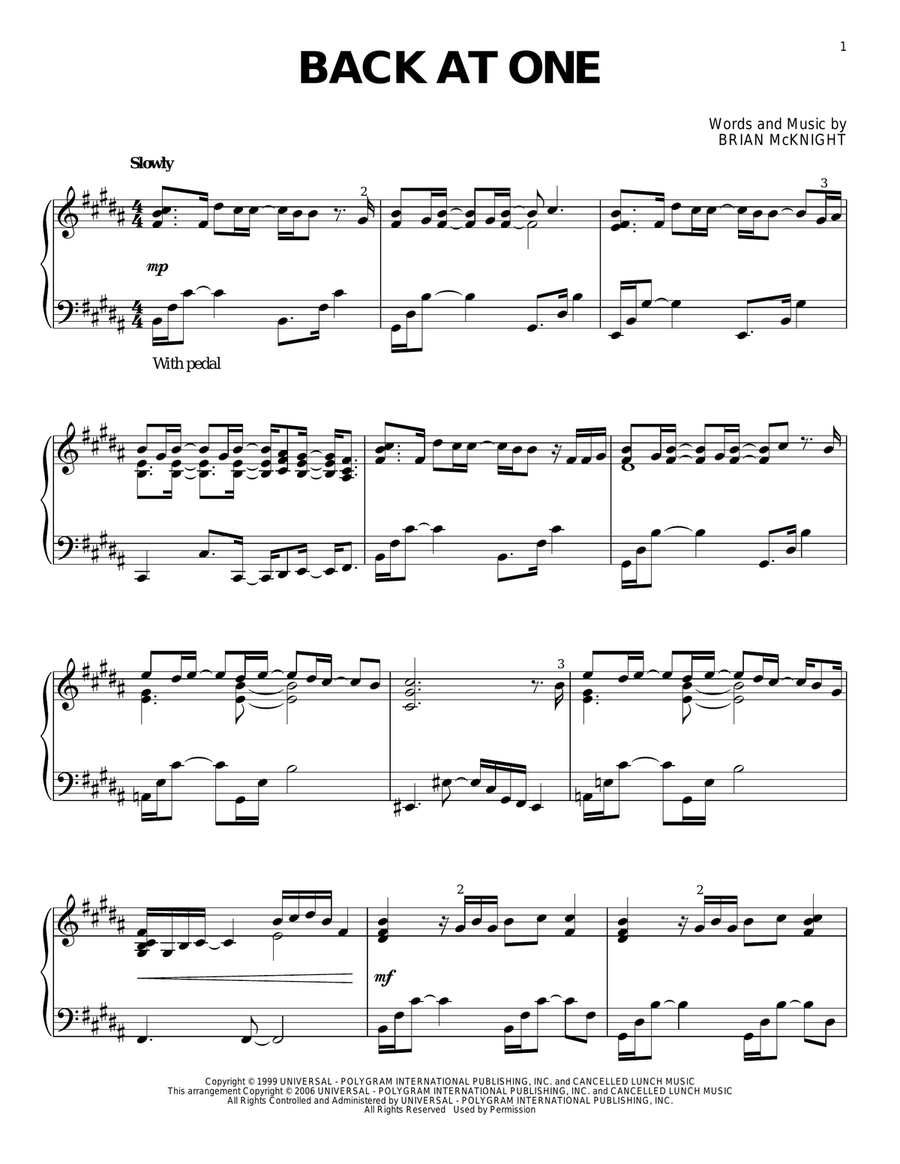 Back At One Piano Solo scores gallery preview page 1