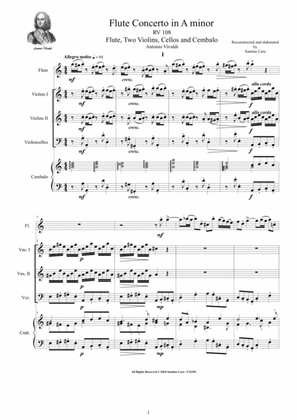 Book cover for Vivaldi - Flute Concerto in A minor RV 108 for Flute, Two violins, Cellos and Cembalo