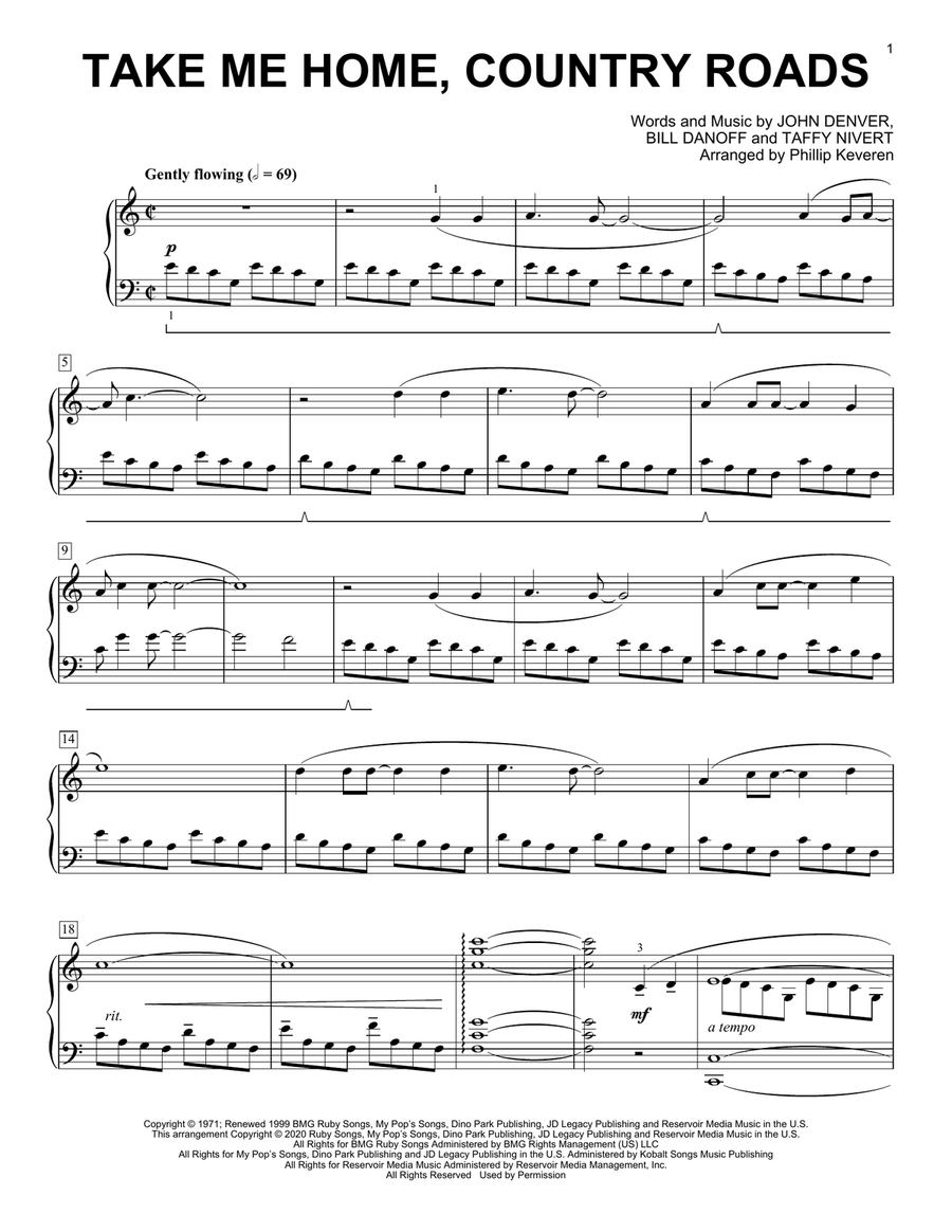 Take Me Home, Country Roads [Classical version] (arr. Phillip Keveren) Piano Solo scores gallery preview page 1