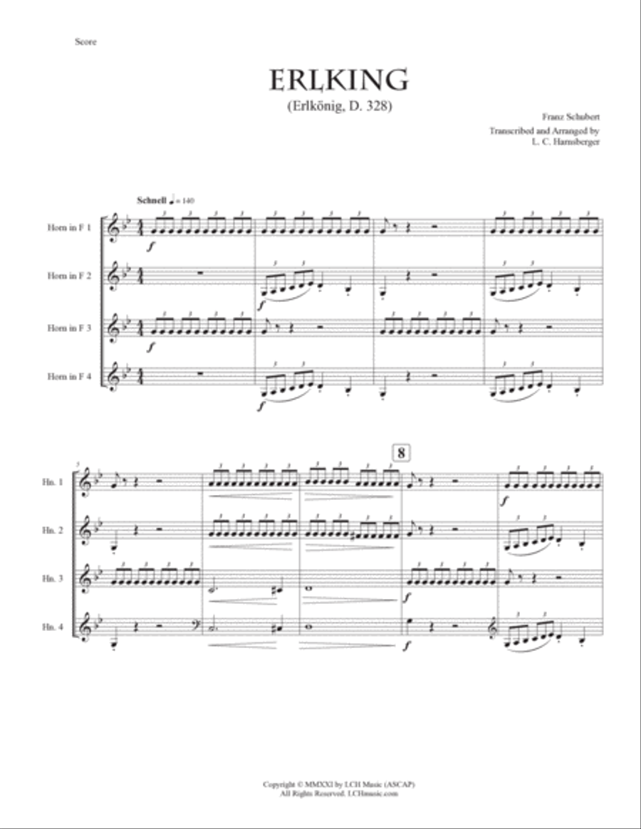 Erlking for Horn Quartet (Erlkönig, D. 328) French Horn Quartet scores gallery preview page 5