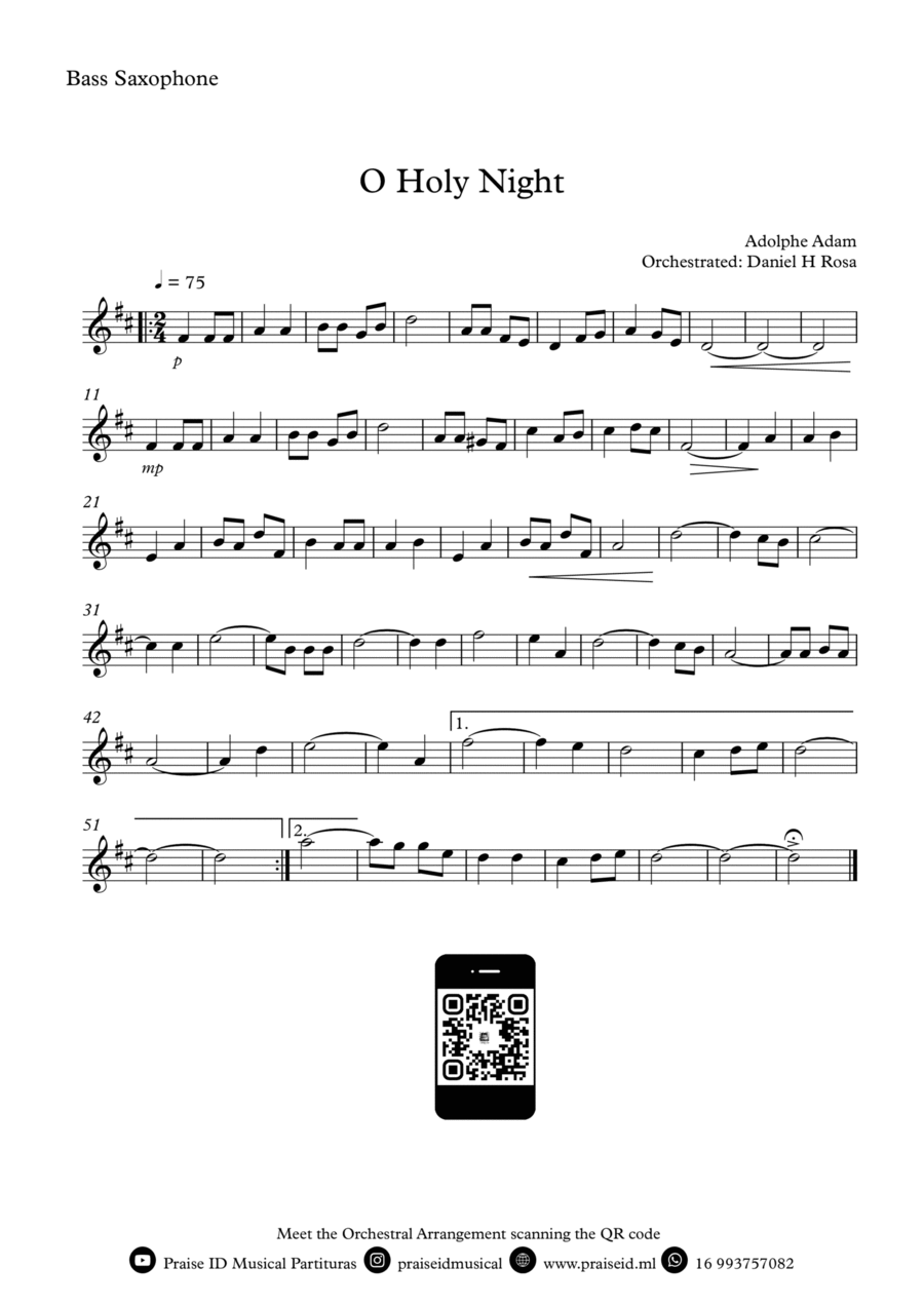 O Holy NIght - Christmas Carol - Bass Saxophone Bass Saxophone scores gallery preview page 1