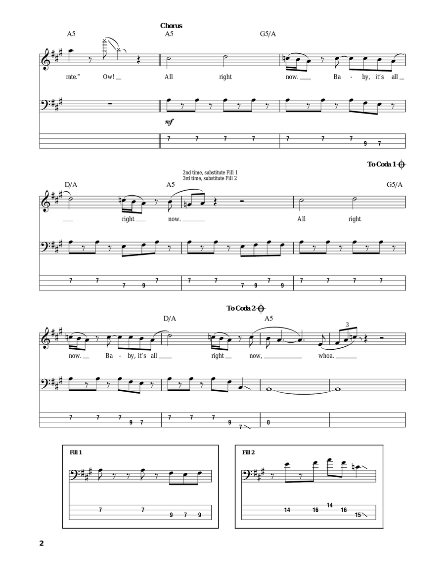 All Right Now Bass Guitar Tablature scores gallery preview page 2