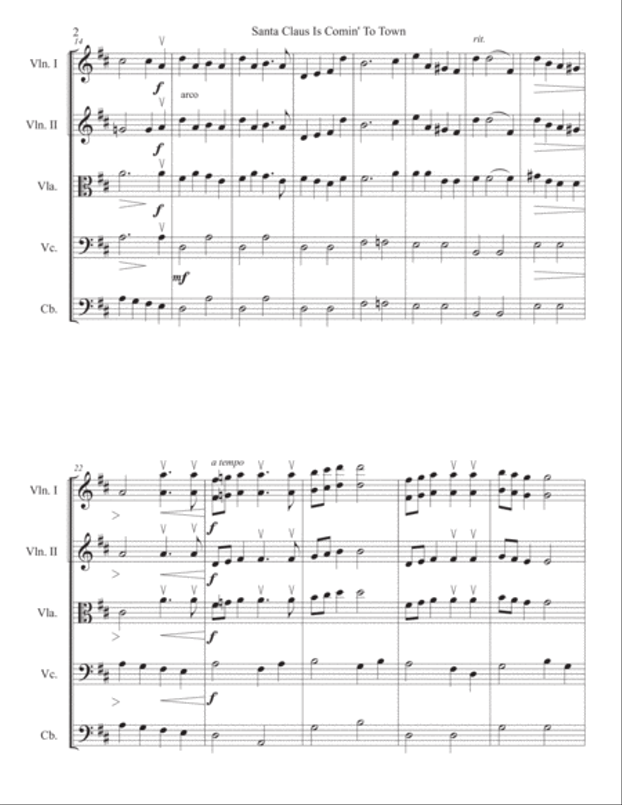 Santa Claus Is Comin' To Town String Quartet scores gallery preview page 2