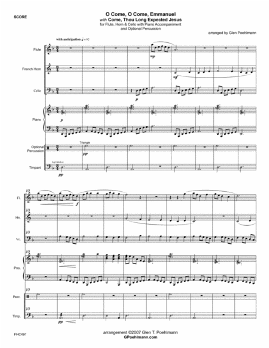 O COME, O COME EMMANUEL/COME THOU LONG-EXPECTED JESUS - Flute, Horn & Cello with Piano Small Ensemble scores gallery preview page 1