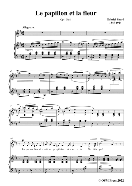 Fauré-Le papillon et la fleur,Op.1 No.2,from '2 Songs,Op.1',in D Major,for Voice and Piano