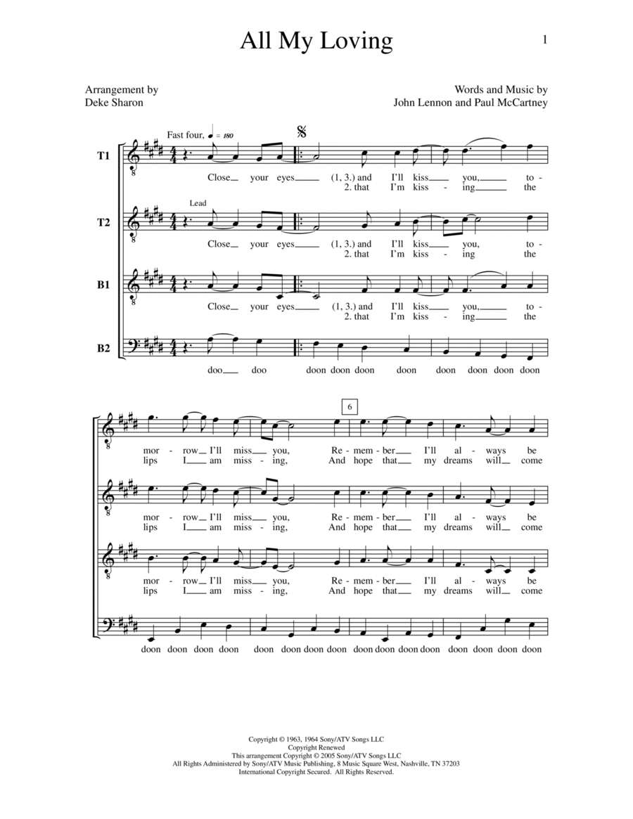 All My Loving (arr. Deke Sharon) TTBB scores gallery preview page 1