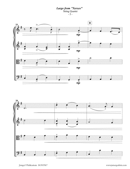 Handel: Largo from Xerxes for String Quartet image number null