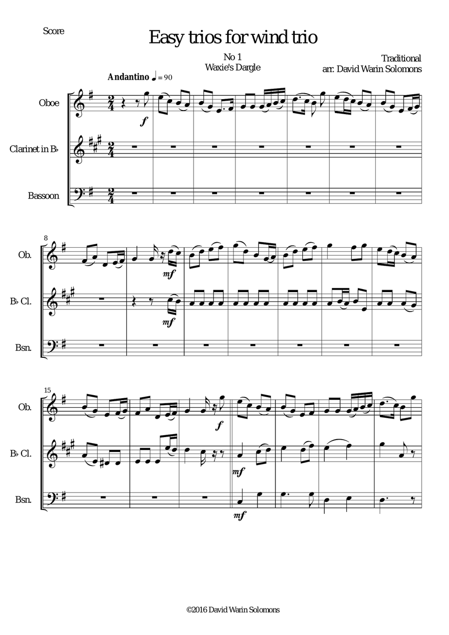 15 easy wind trios (oboe, clarinet, bassoon) Woodwind Trio scores gallery preview page 1