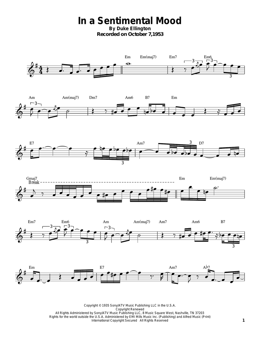 In A Sentimental Mood Tenor Saxophone scores gallery preview page 1