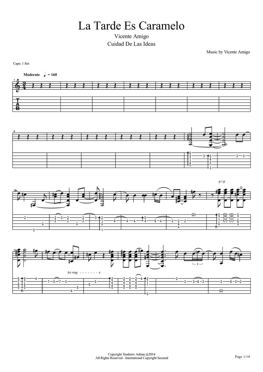 Vicente Amigo - Ciudad De Las Ideas - 2 - La Tarde Es Caramelo Acoustic Guitar scores gallery preview page 1