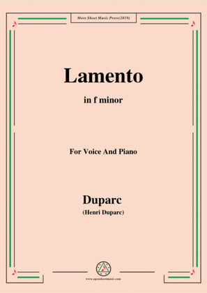 Book cover for Duparc-Lamento in f minor,for Violin and Piano