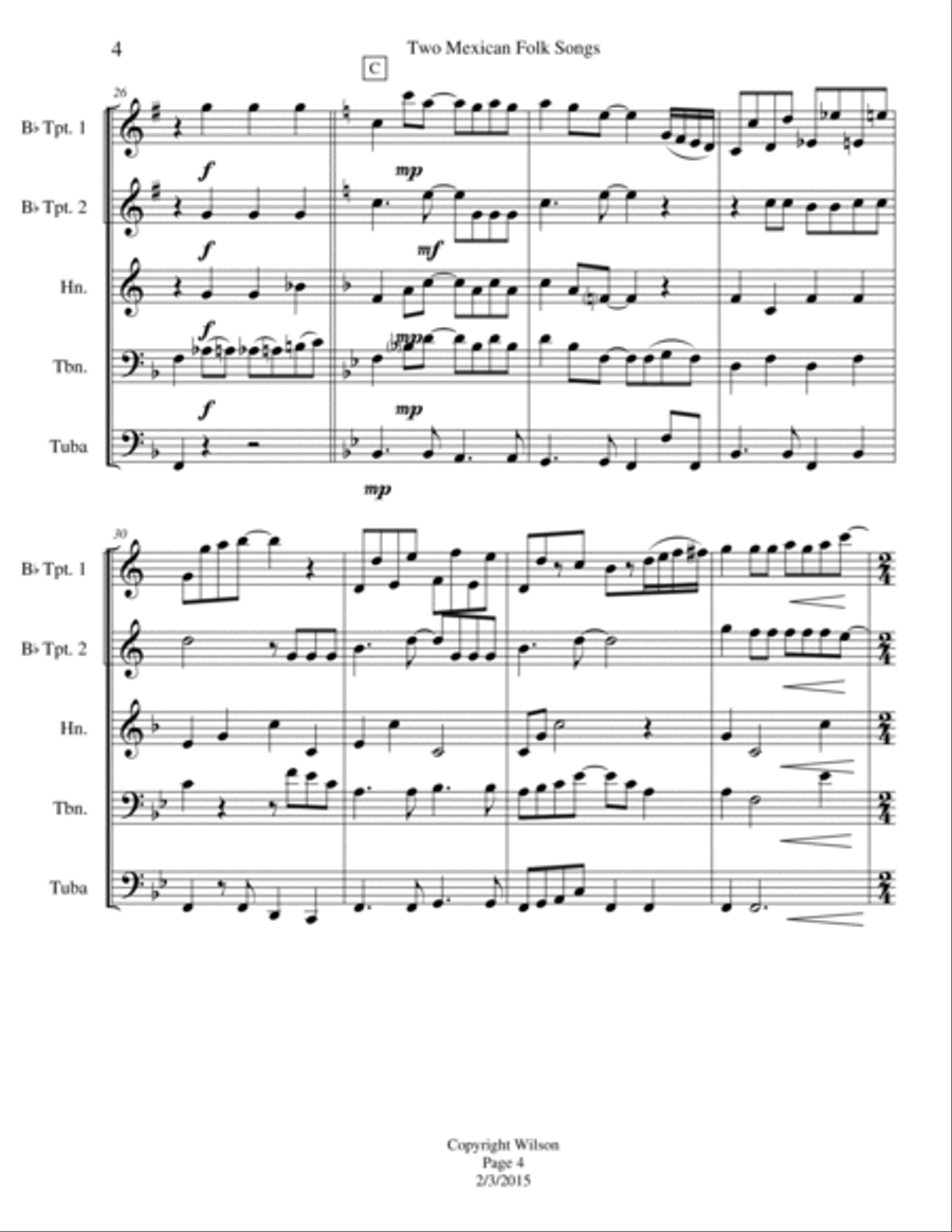 Two Mexican Folk Songs Two Mexican Folk Songs Brass Quintet scores gallery preview page 5