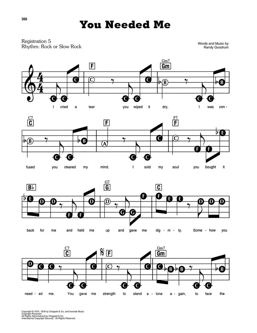 You Needed Me Electronic Keyboard scores gallery preview page 1
