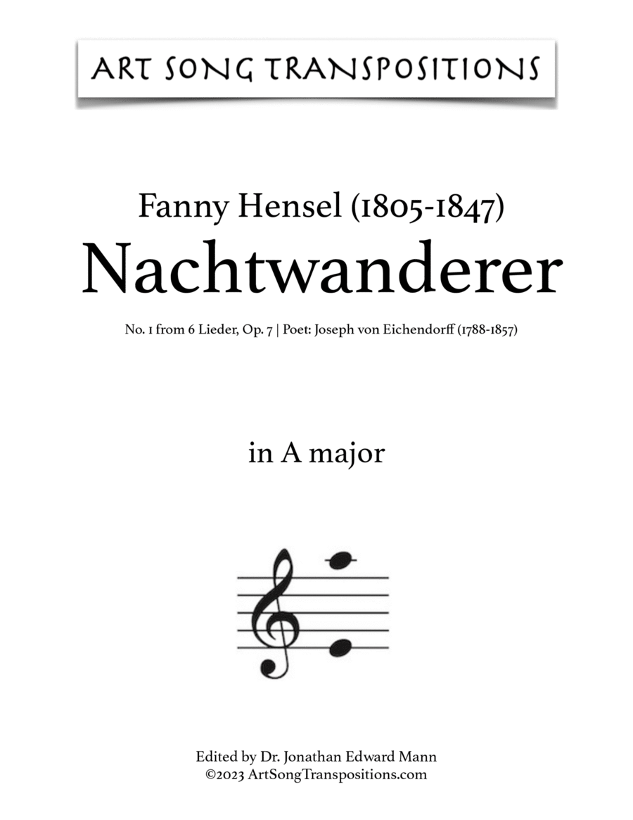 HENSEL: Nachtwanderer, Op. 7 no. 1 (transposed to A major, A-flat major, and G major) Piano, Vocal scores gallery preview page 1