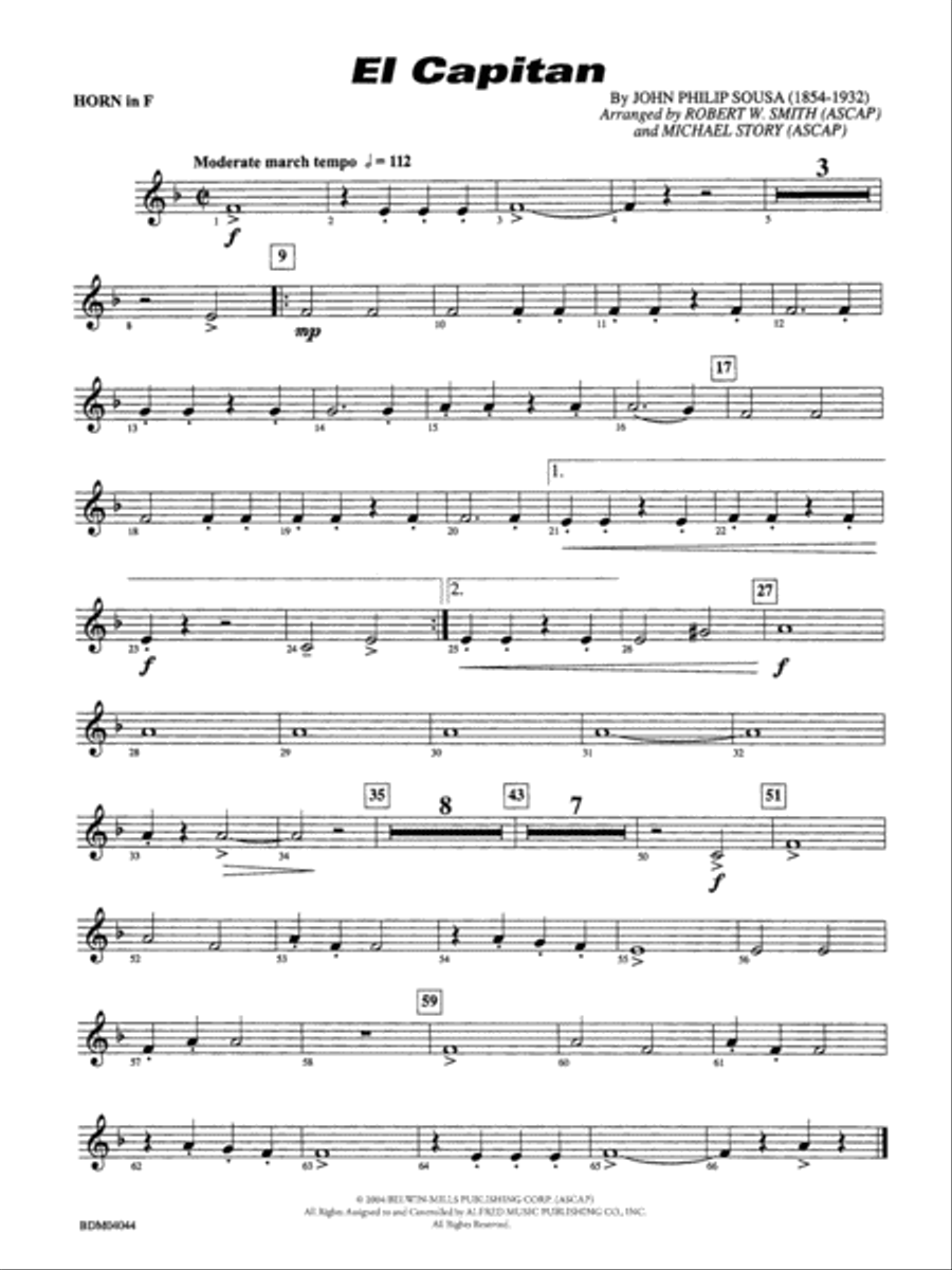 El Capitan: 1st F Horn Concert Band scores gallery preview page 1