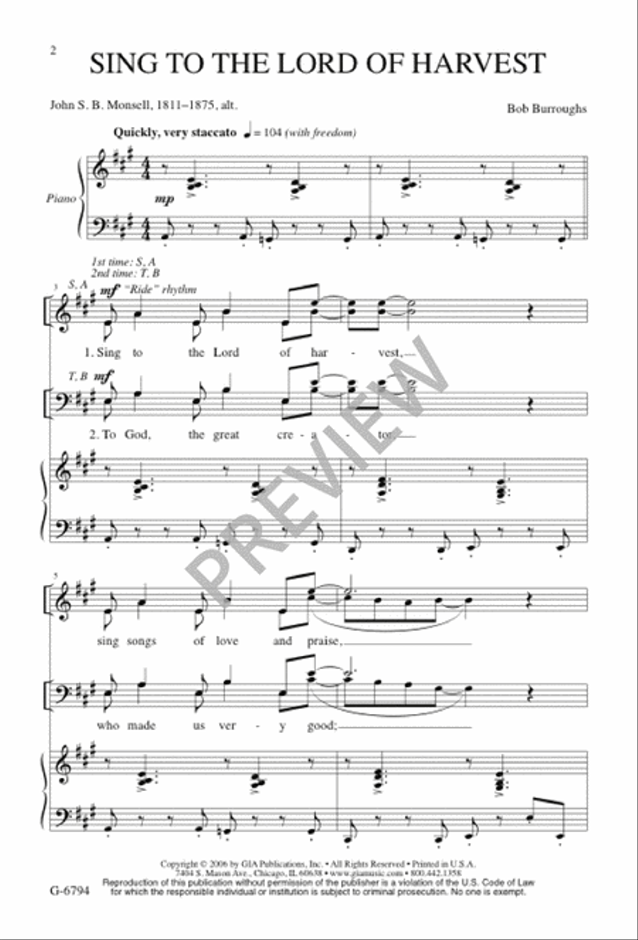Sing to the Lord of Harvest 4-Part scores gallery preview page 2