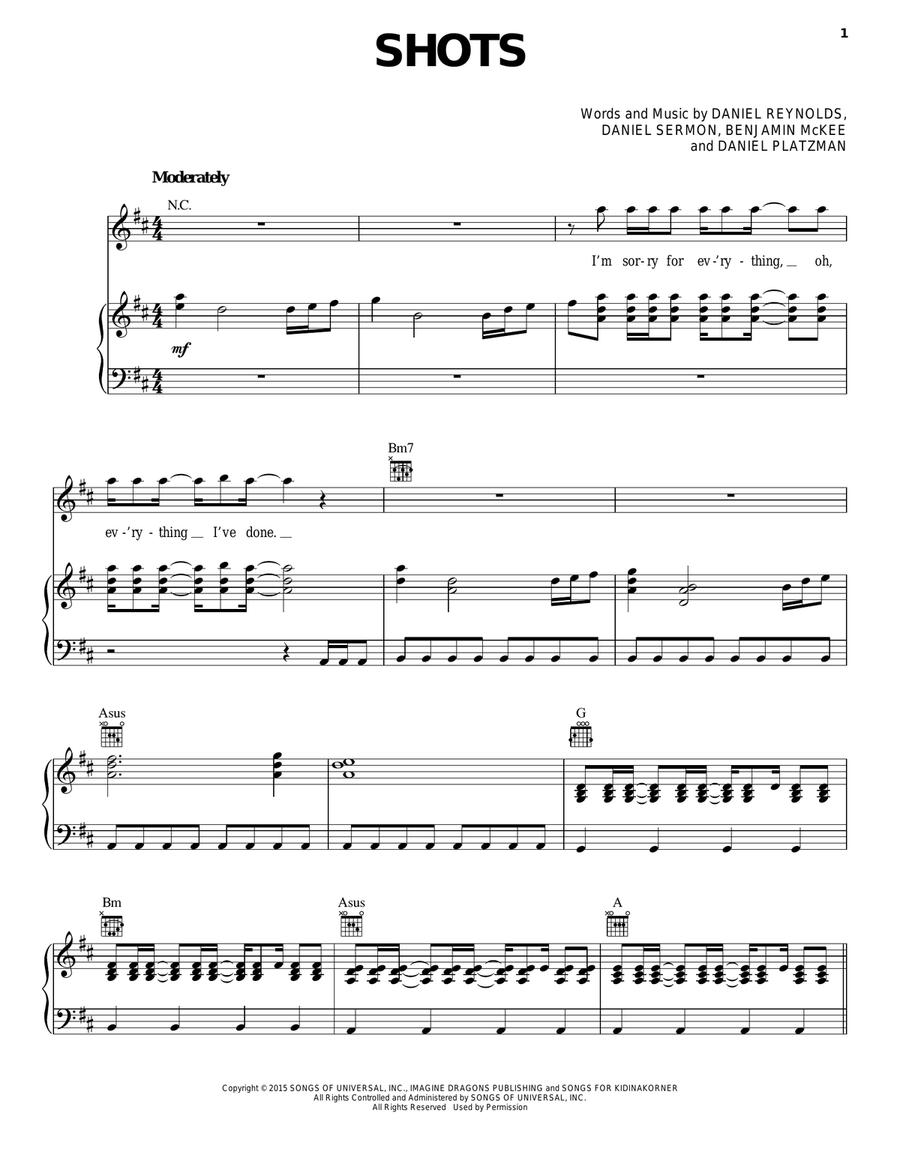 Shots Shots Piano, Vocal, Guitar scores gallery preview page 1