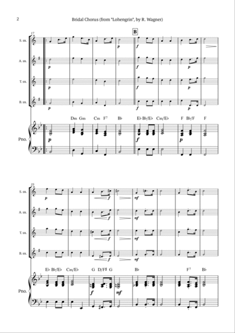 Bridal Chorus (Here Comes The Bride) Saxophone Quartet scores gallery preview page 2