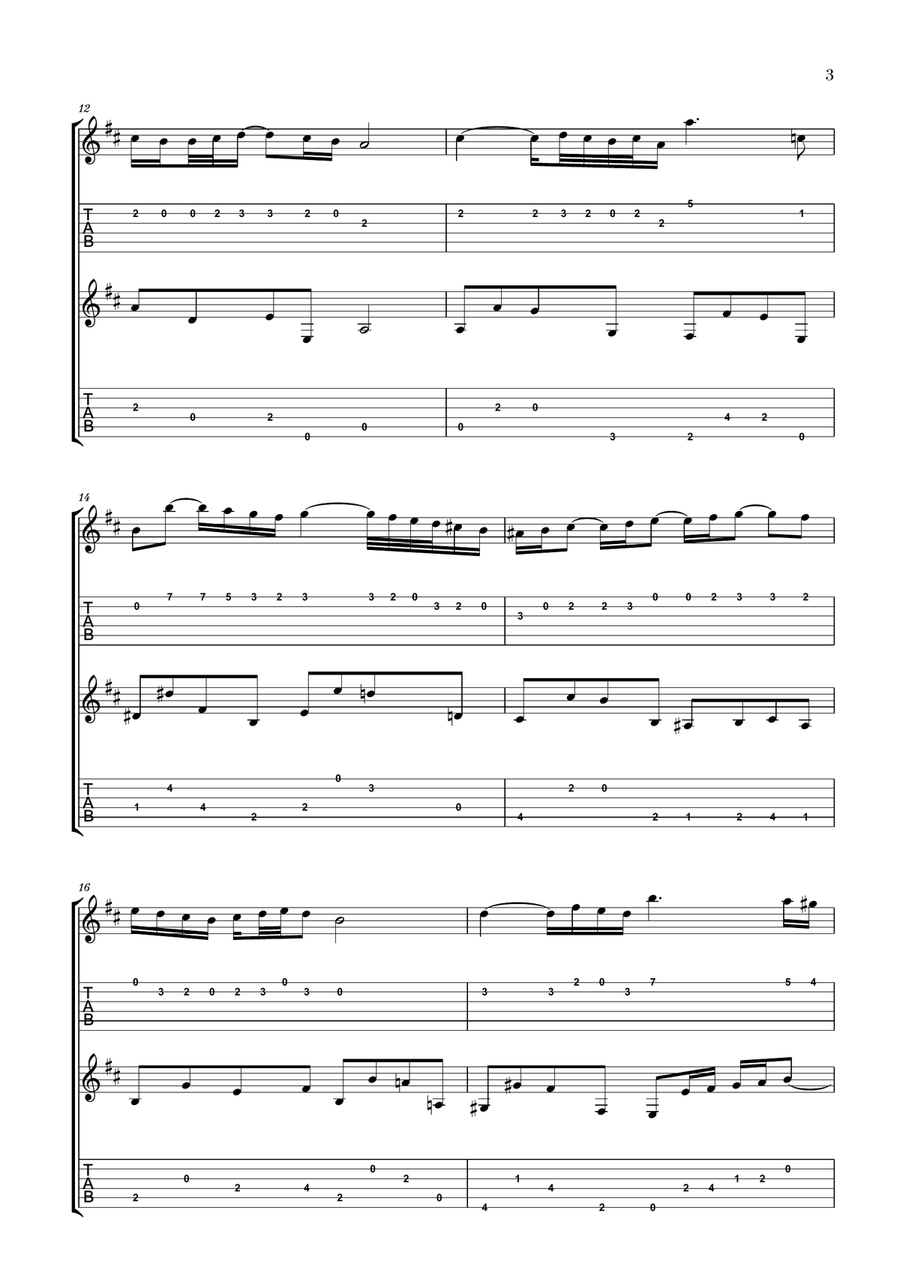 Bach: Air on the G String for Guitar Duo (2 Guitars) (Notation and Tabs) Classical Guitar scores gallery preview page 3