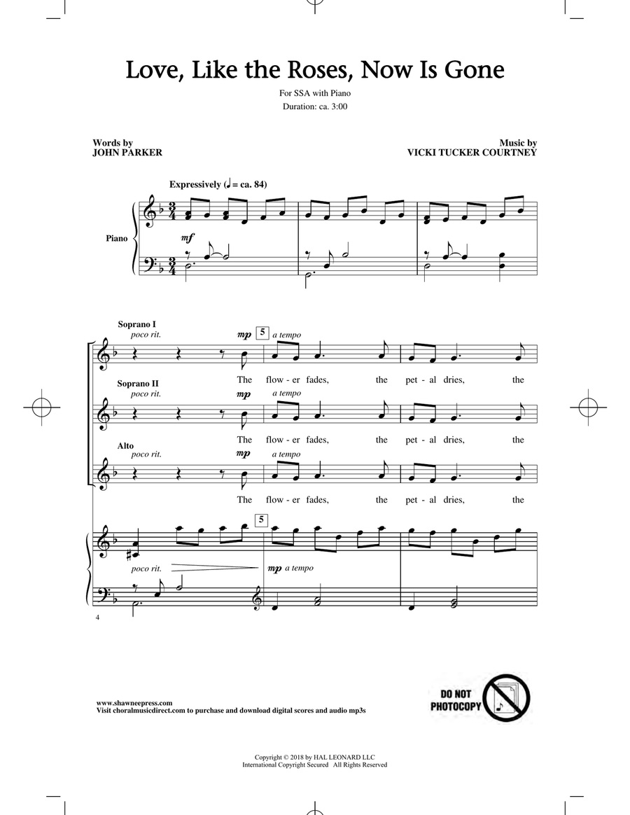 Love, Like The Roses, Now Is Gone SSA scores gallery preview page 1