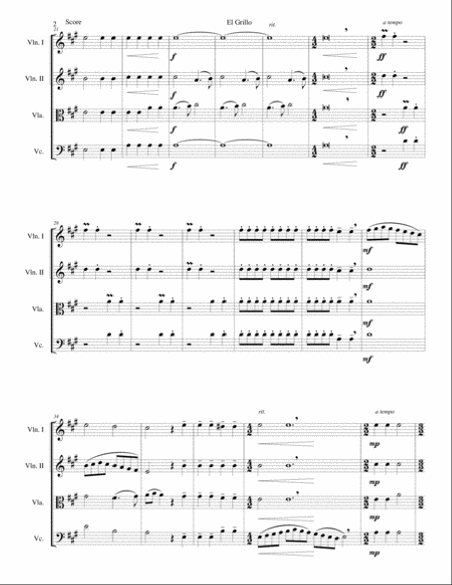El Grillo (The cricket) - with decorations - for string quartet String Quartet scores gallery preview page 2