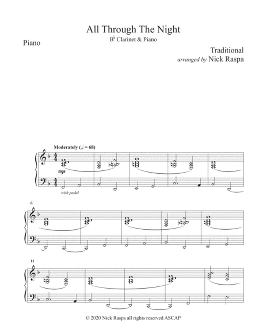 All Through The Night (B Flat Clarinet & Piano) - Piano part