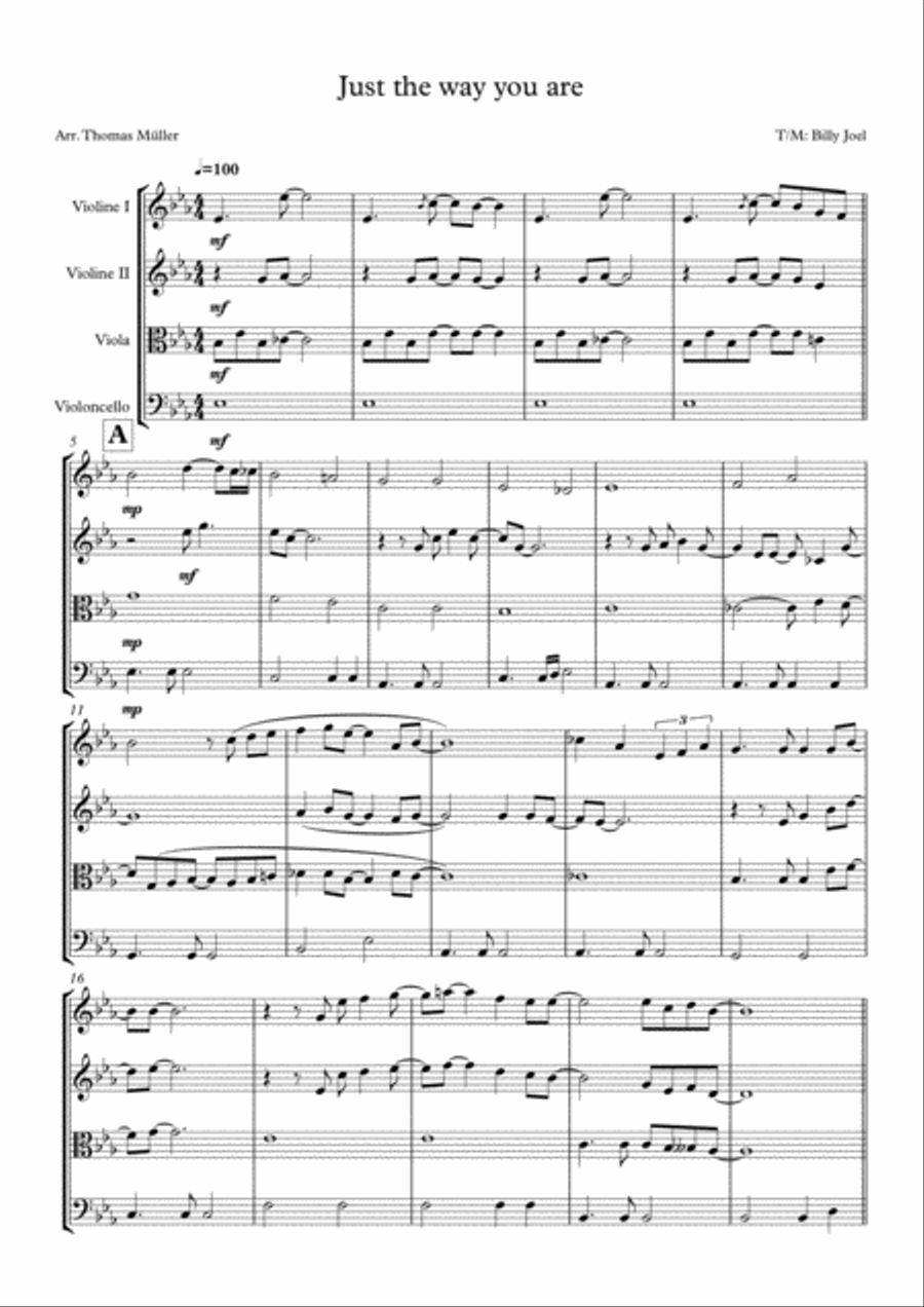 Just The Way You Are String Quartet scores gallery preview page 2