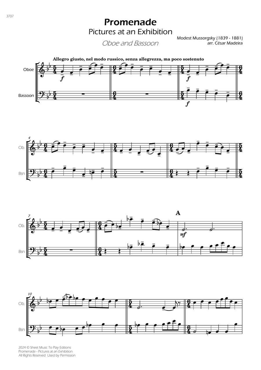 Pictures at an Exhibition - Promenade - Oboe and Bassoon Woodwind Duet scores gallery preview page 3