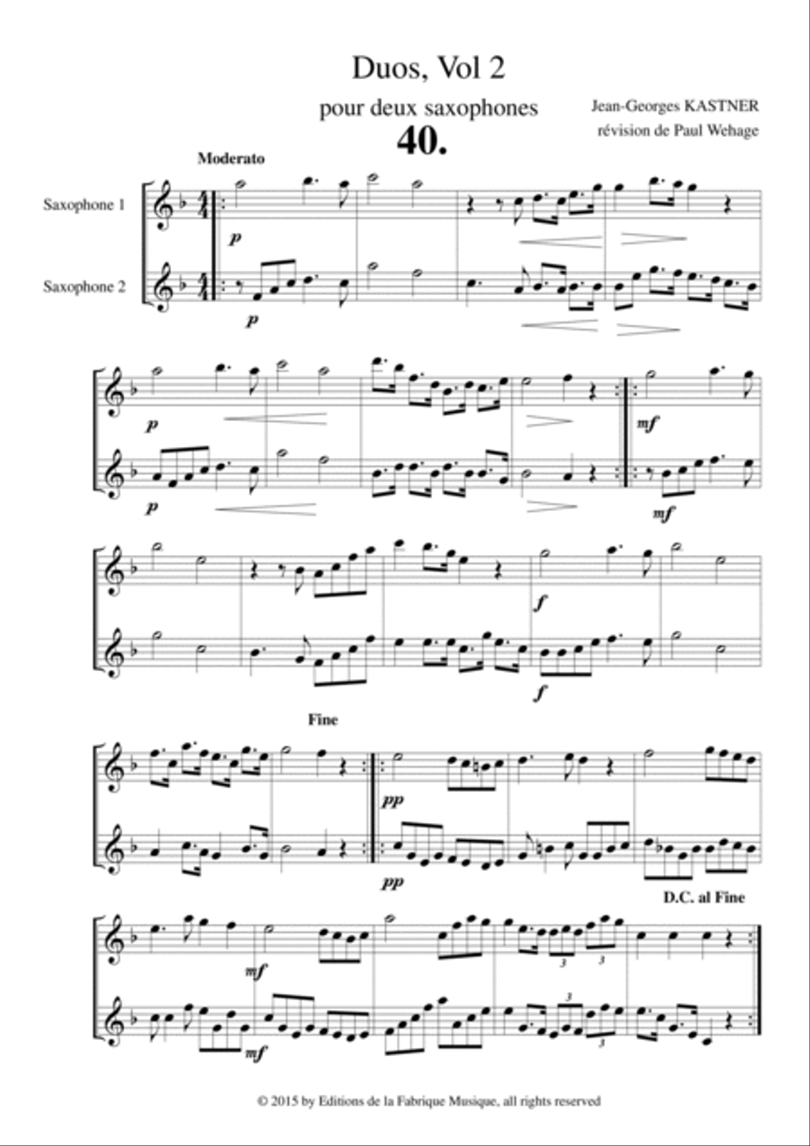 Jean-Georges Kastner: Duos vol 2 (duos no. 40-78) for two saxophones Woodwind Duet scores gallery preview page 3