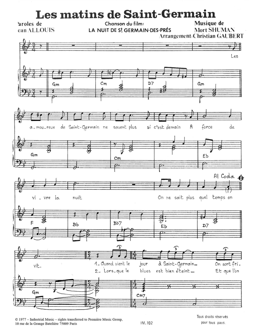 Les Matins De Saint-Germain Piano, Vocal scores gallery preview page 1