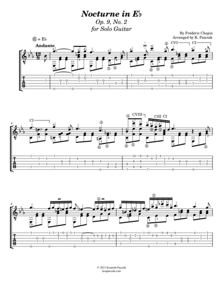 Nocturne in E Flat by Chopin (for Solo Guitar) by Frederic Chopin Acoustic Guitar - Digital Sheet Music