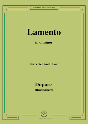 Book cover for Duparc-Lamento in d minor,for Violin and Piano