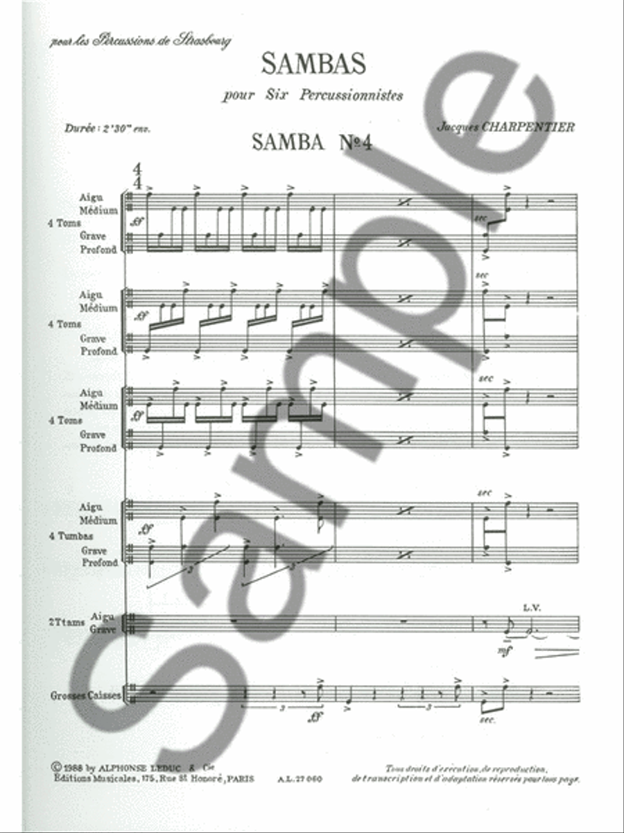 Sambas Pour 6 Percussionistes No.4 (percussion Ensemble) Percussion Ensemble scores gallery preview page 2