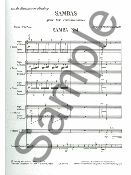 Sambas Pour 6 Percussionistes No.4 (percussion Ensemble)
