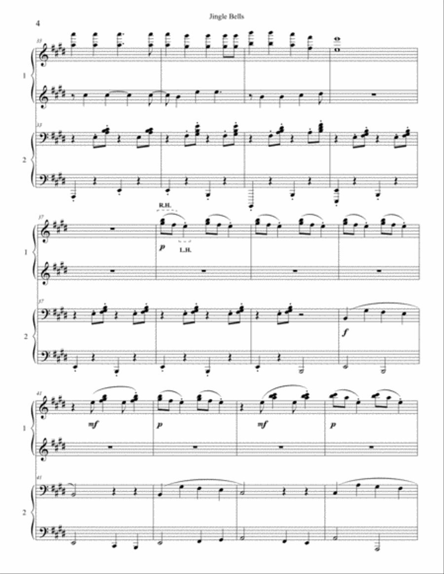 Jingle Bells Piano Four Hands Piano Duet scores gallery preview page 4