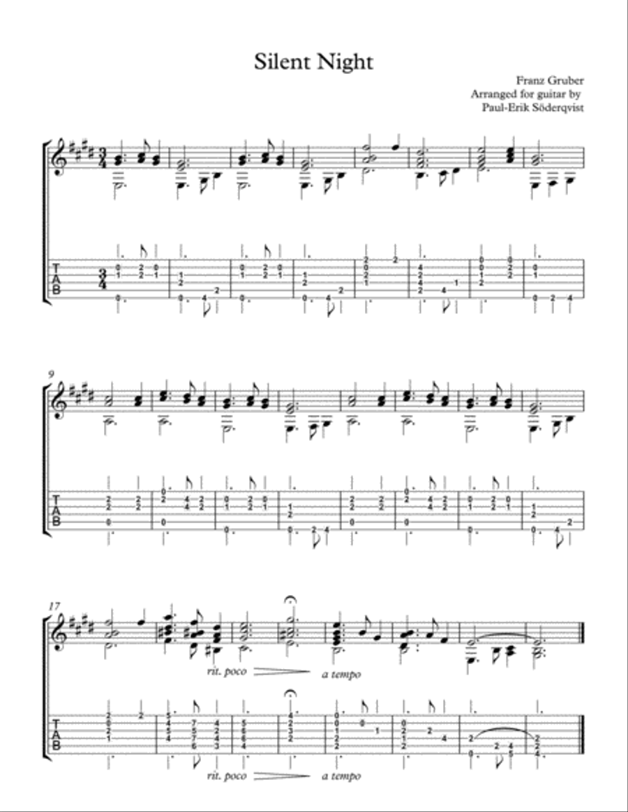 Silent Night, solo guitar (advanced) Guitar Tablature scores gallery preview page 1