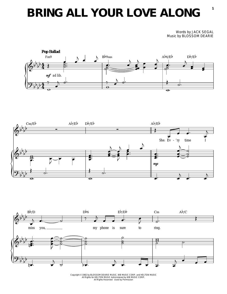 Bring All Your Love Along Piano, Vocal, Guitar scores gallery preview page 1