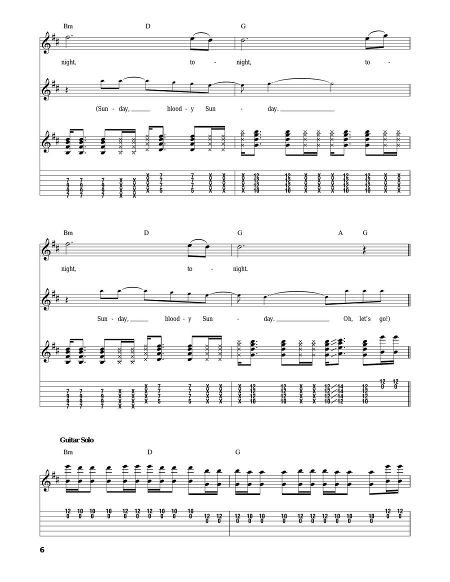 Sunday Bloody Sunday Acoustic Guitar scores gallery preview page 6