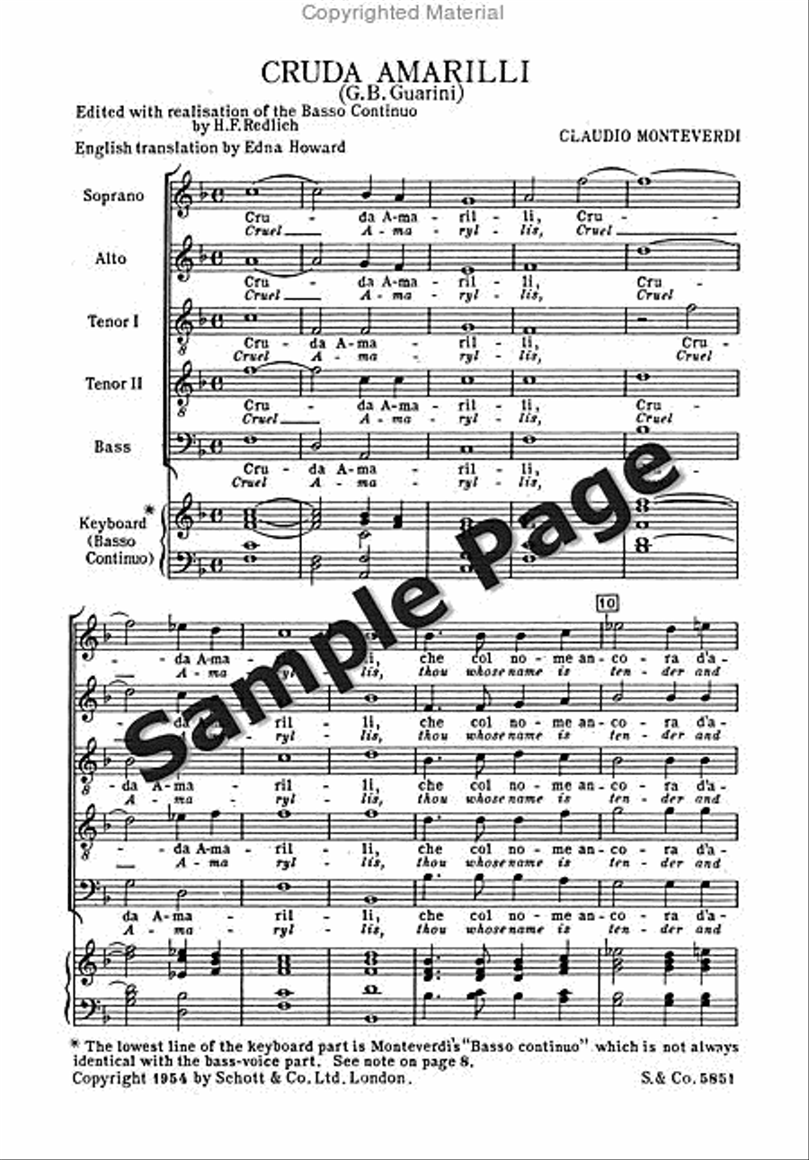 Monteverdi Cruda Amarilli Satt SATTB scores gallery preview page 4