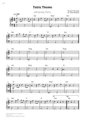Tetris Theme - Elementary Piano - W/Chords (Full Score)