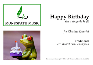 Happy Birthday (in a singable key!) for Clarinet Quartet