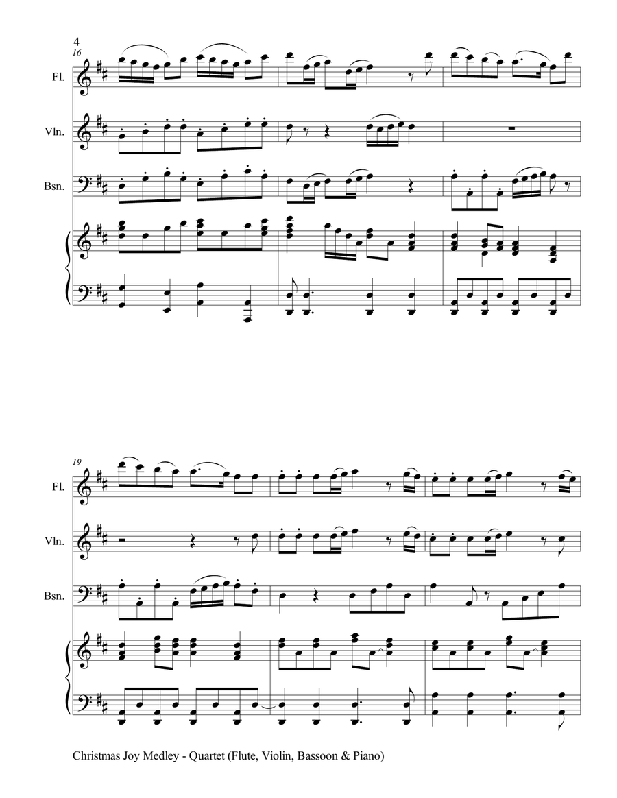CHRISTMAS JOY MEDLEY (Piano Quartet - Flute, Violin, Bassoon and Piano with Score & Parts) Small Ensemble scores gallery preview page 5