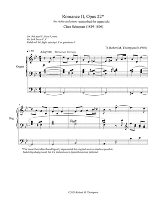 Book cover for Clara Schumann "Romanze" for organ