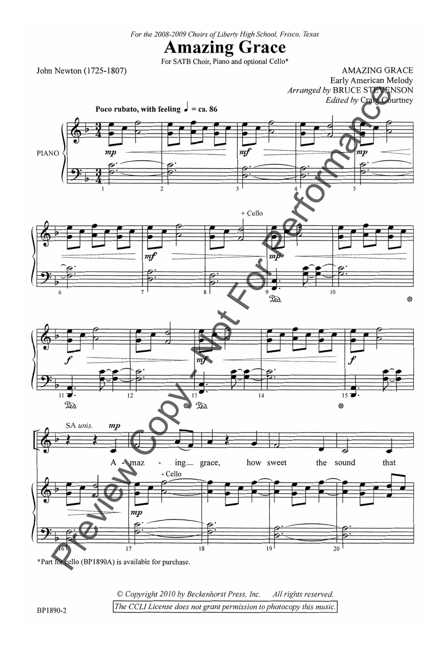 Amazing Grace - Stevenson 4-Part scores gallery preview page 3