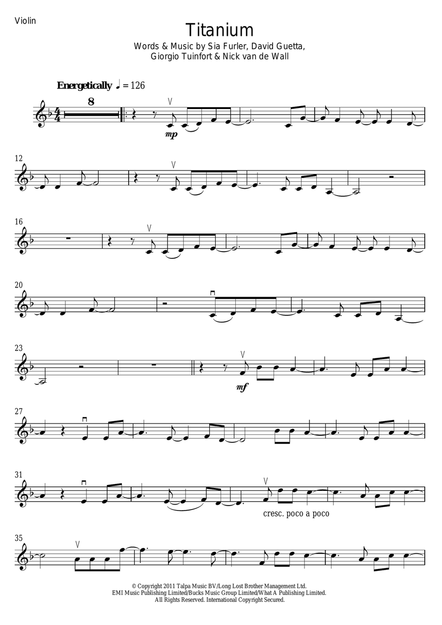 Titanium (featuring Sia) Violin Solo scores gallery preview page 1