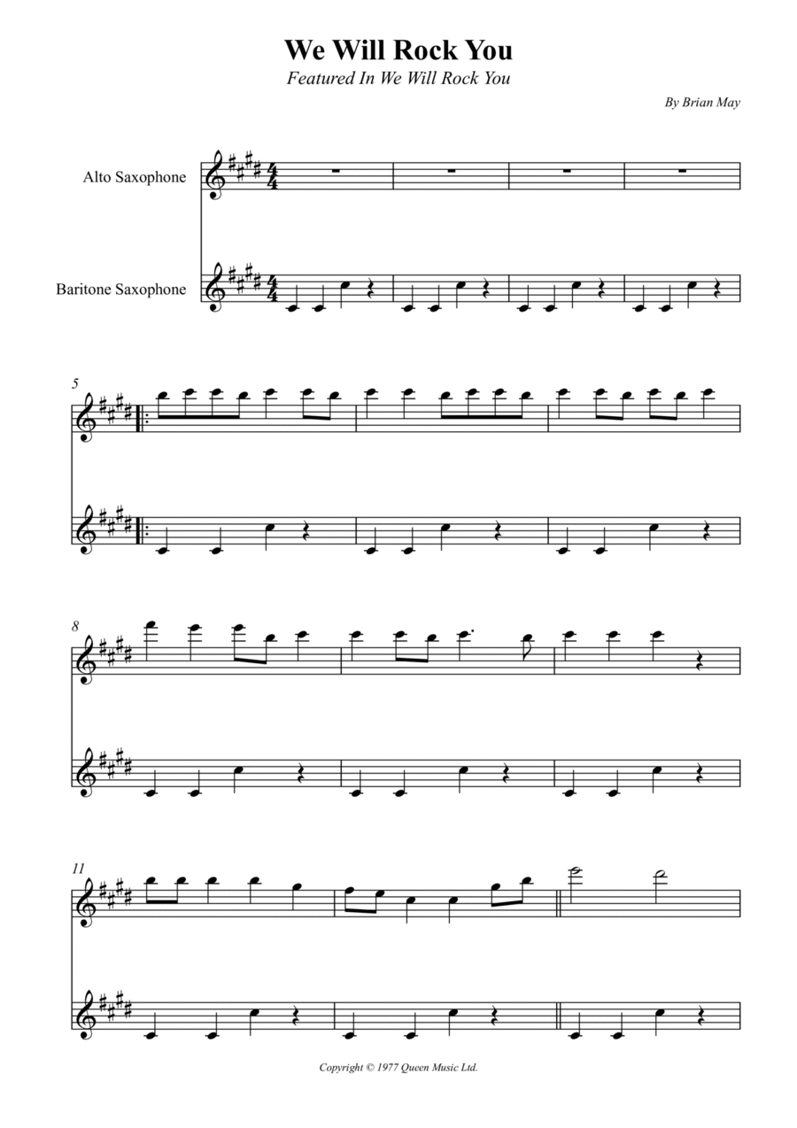 We Will Rock You Woodwind Duet scores gallery preview page 1