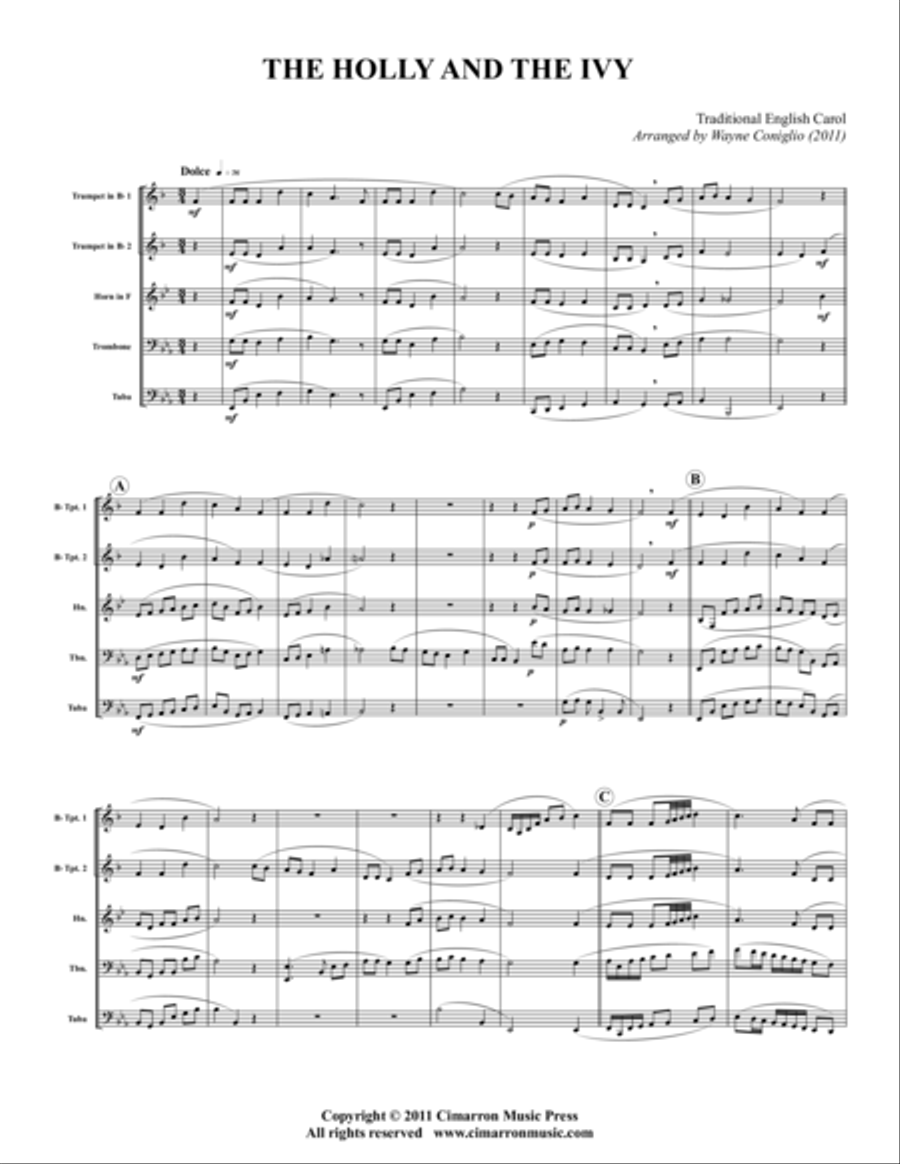 The Holly and the Ivy The Holly and the Ivy Brass Quintet scores gallery preview page 1