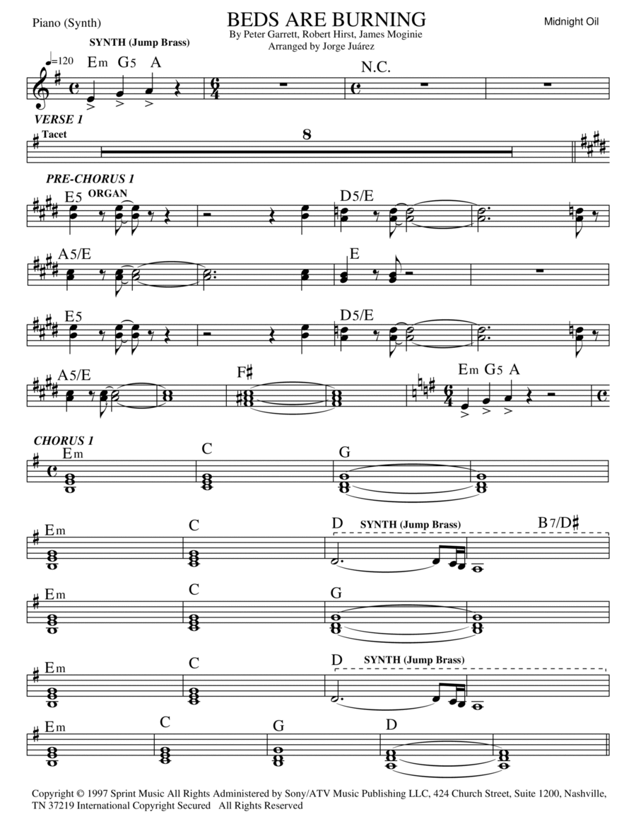 Beds Are Burning Piano Solo scores gallery preview page 1