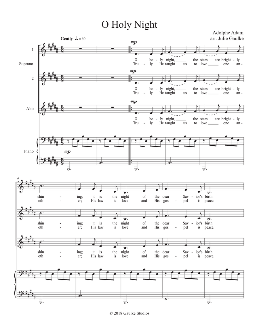 O Holy Night for SSA and piano SSA scores gallery preview page 1